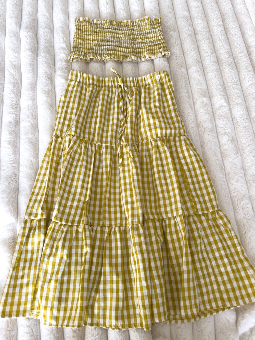Yellow Gingham Tiered Maxi Skirt with Smocked Tube Top Set